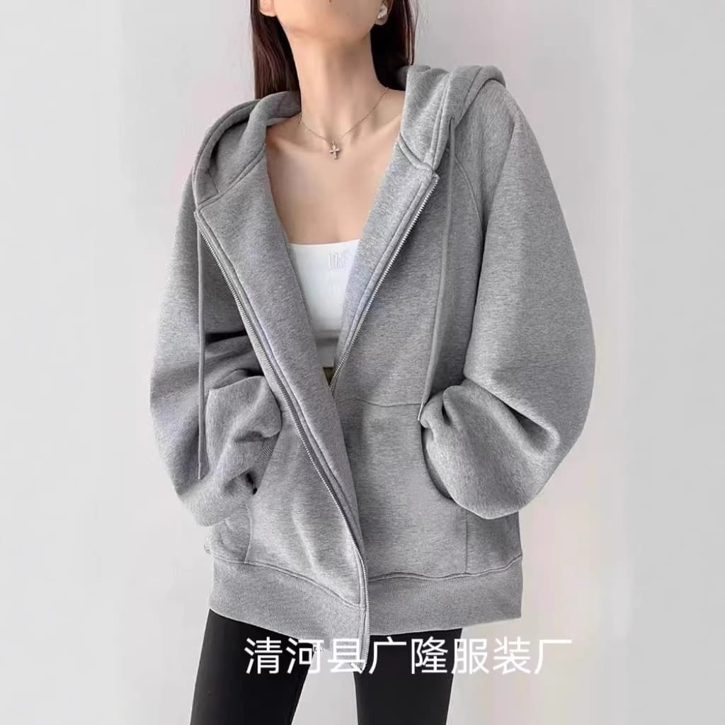 Sweater jacket women's 2025 autumn and winter new spring and autumn hooded cardigan loose casual sports velvet top thin 1