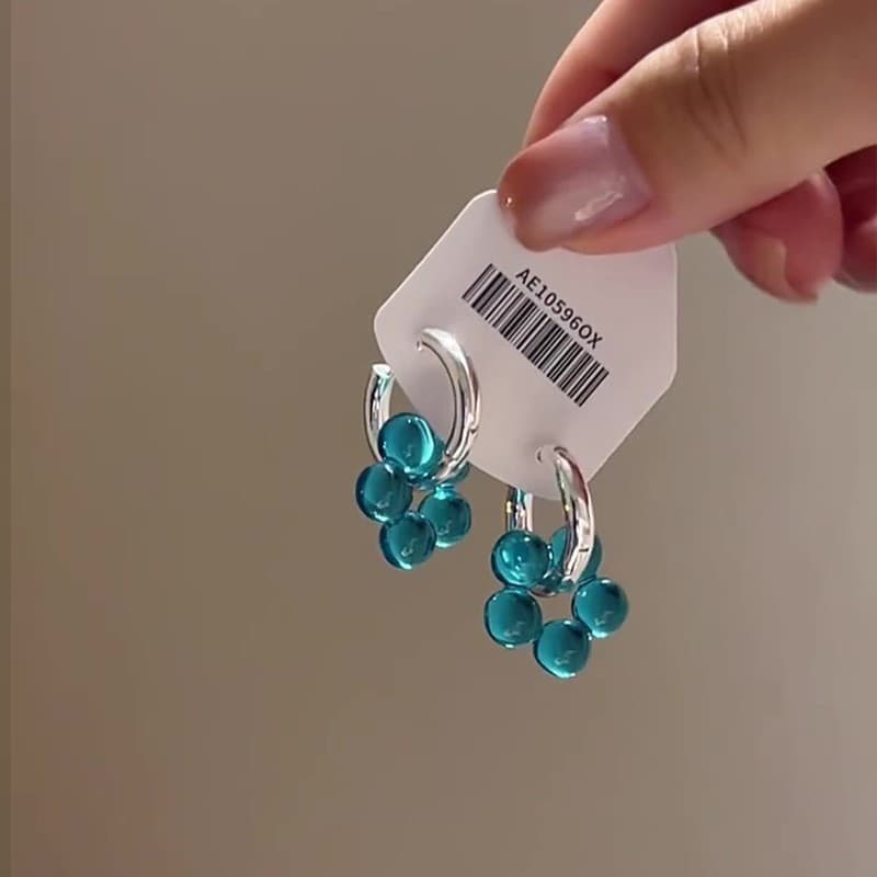 Blue crystal flower earrings for women, Korean style, light luxury, niche, high-end, beautiful temperament, versatile and good-looking earrings. 3