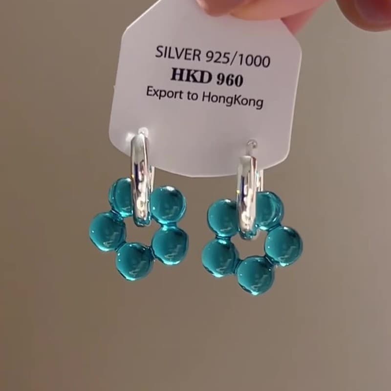 Blue crystal flower earrings for women, Korean style, light luxury, niche, high-end, beautiful temperament, versatile and good-looking earrings. 4
