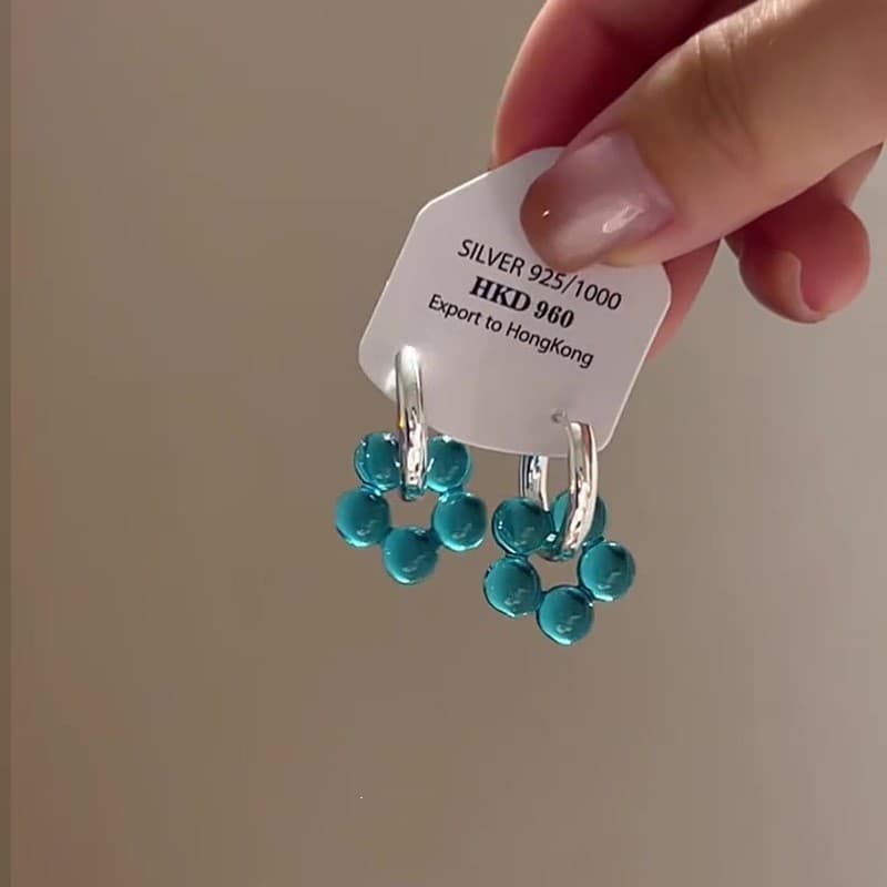 Blue crystal flower earrings for women, Korean style, light luxury, niche, high-end, beautiful temperament, versatile and good-looking earrings. 5