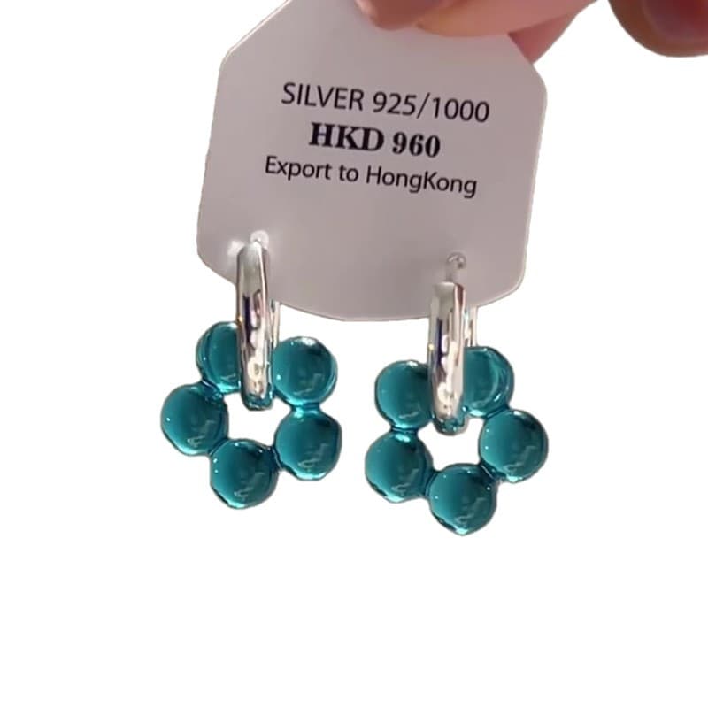 Blue crystal flower earrings for women, Korean style, light luxury, niche, high-end, beautiful temperament, versatile and good-looking earrings. 6