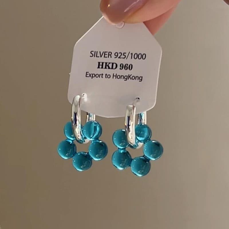 Blue crystal flower earrings for women, Korean style, light luxury, niche, high-end, beautiful temperament, versatile and good-looking earrings. 1
