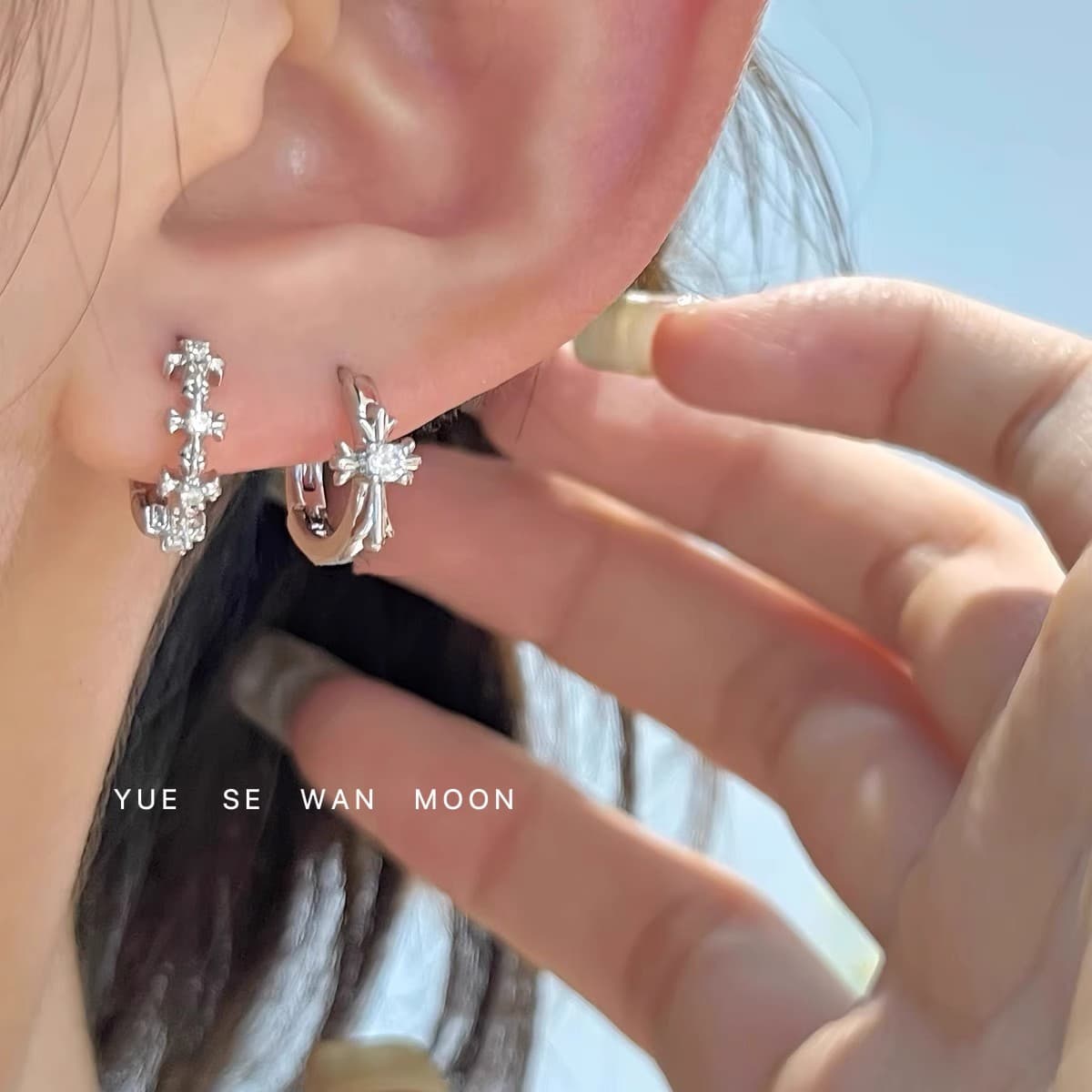Punk Cross Love Earrings Stacked Sweet Cool Hot Girls Japanese and Korean New Earrings Earrings Versatile 3