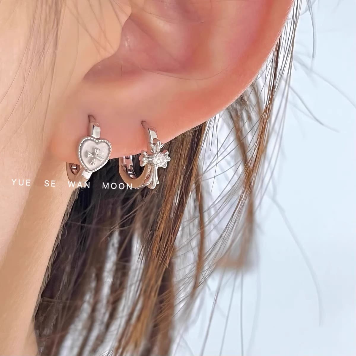 Punk Cross Love Earrings Stacked Sweet Cool Hot Girls Japanese and Korean New Earrings Earrings Versatile 4