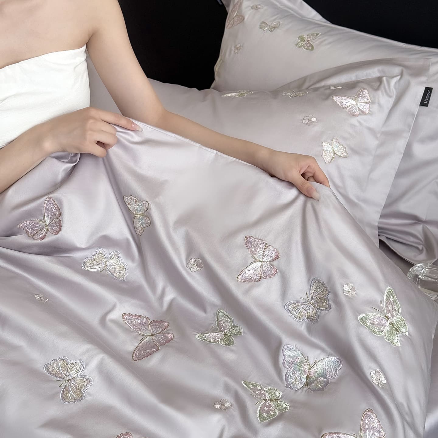 High-end embroidery! 100-count long-staple cotton bed sheet set of four pieces pure cotton bed sheet quilt cover light luxury style 4-piece set 1
