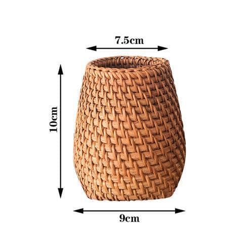 Vietnamese rattan straw desktop storage office stationery makeup pen holder storage box handmade retro tea ceremony six gentlemen 1