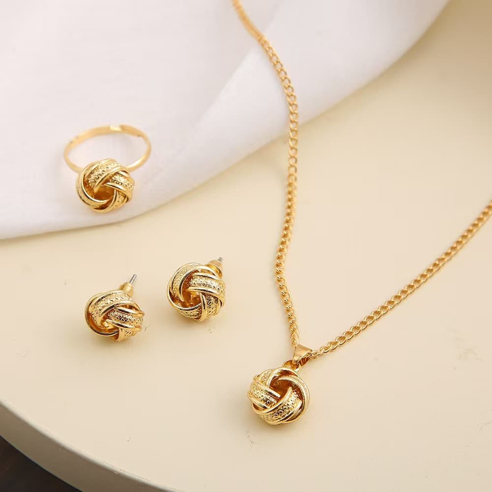 Cross-border European and American ins style twisted knot jewelry necklace earrings ring set temperament light luxury high-end jewelry 3