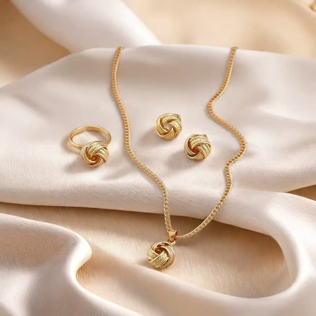 Cross-border European and American ins style twisted knot jewelry necklace earrings ring set temperament light luxury high-end jewelry 1
