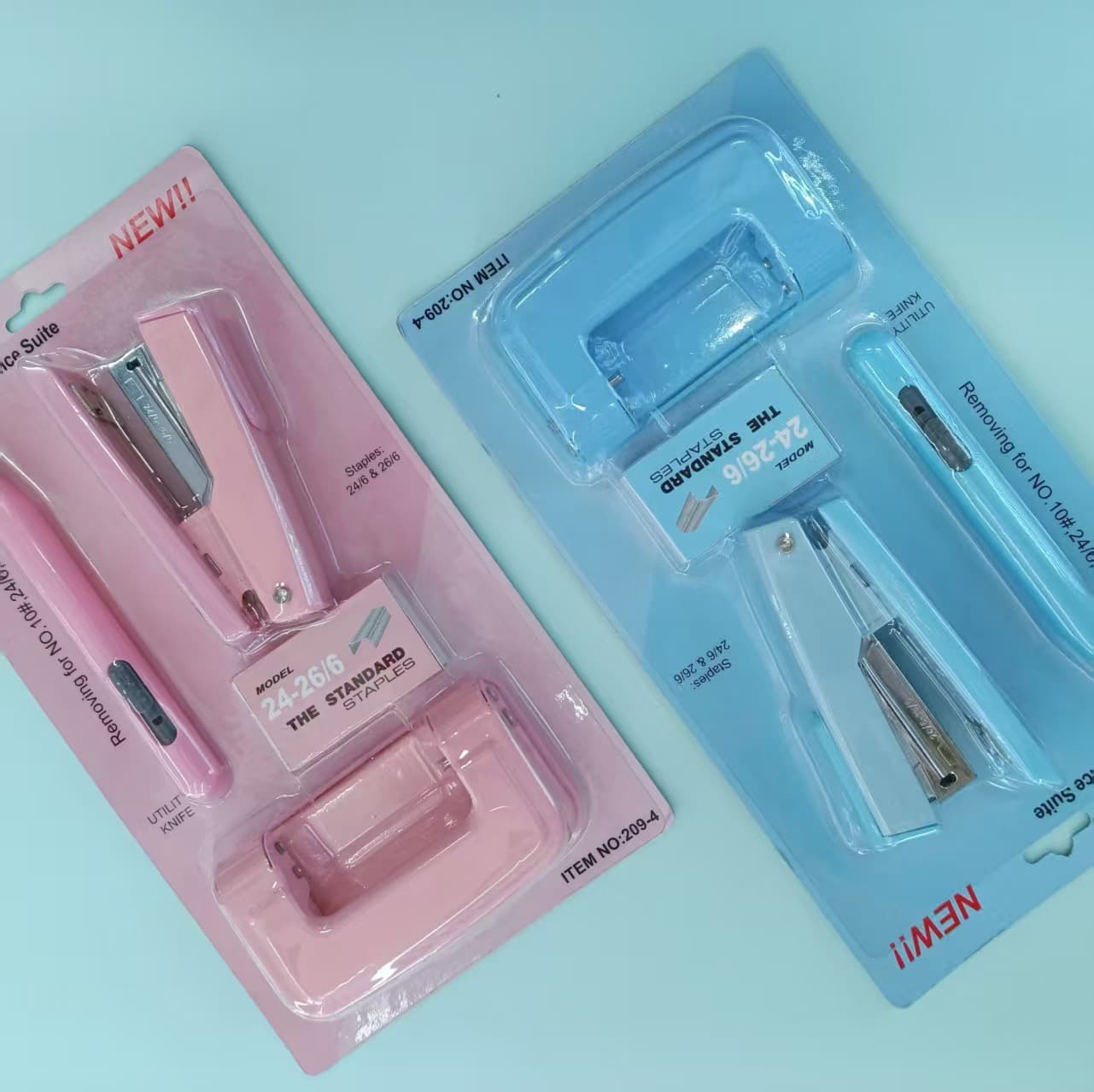 Cross-border direct supply of macaron desktop office supplies hole punch, stapler, staple remover, utility knife, stationery set 4