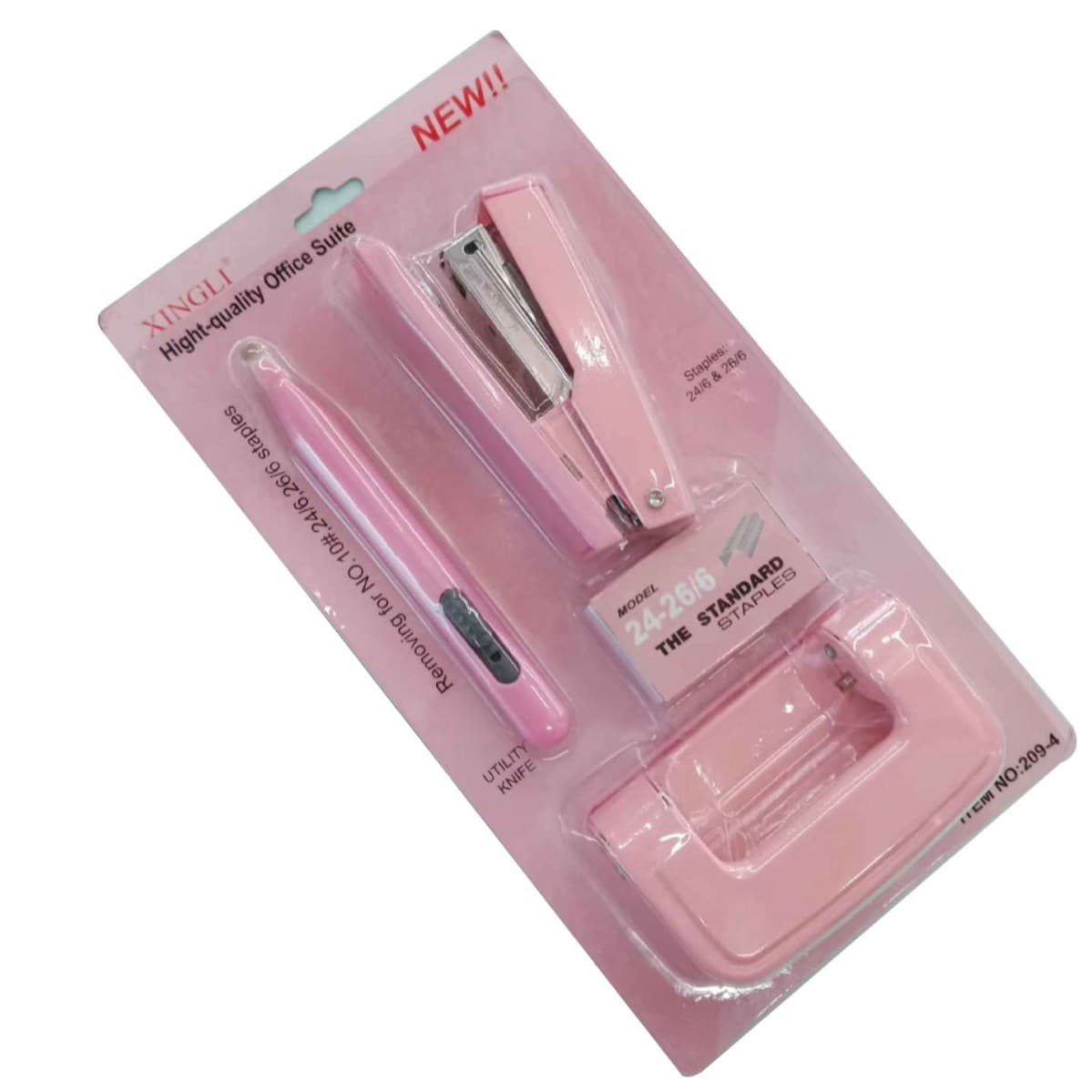 Cross-border direct supply of macaron desktop office supplies hole punch, stapler, staple remover, utility knife, stationery set 5