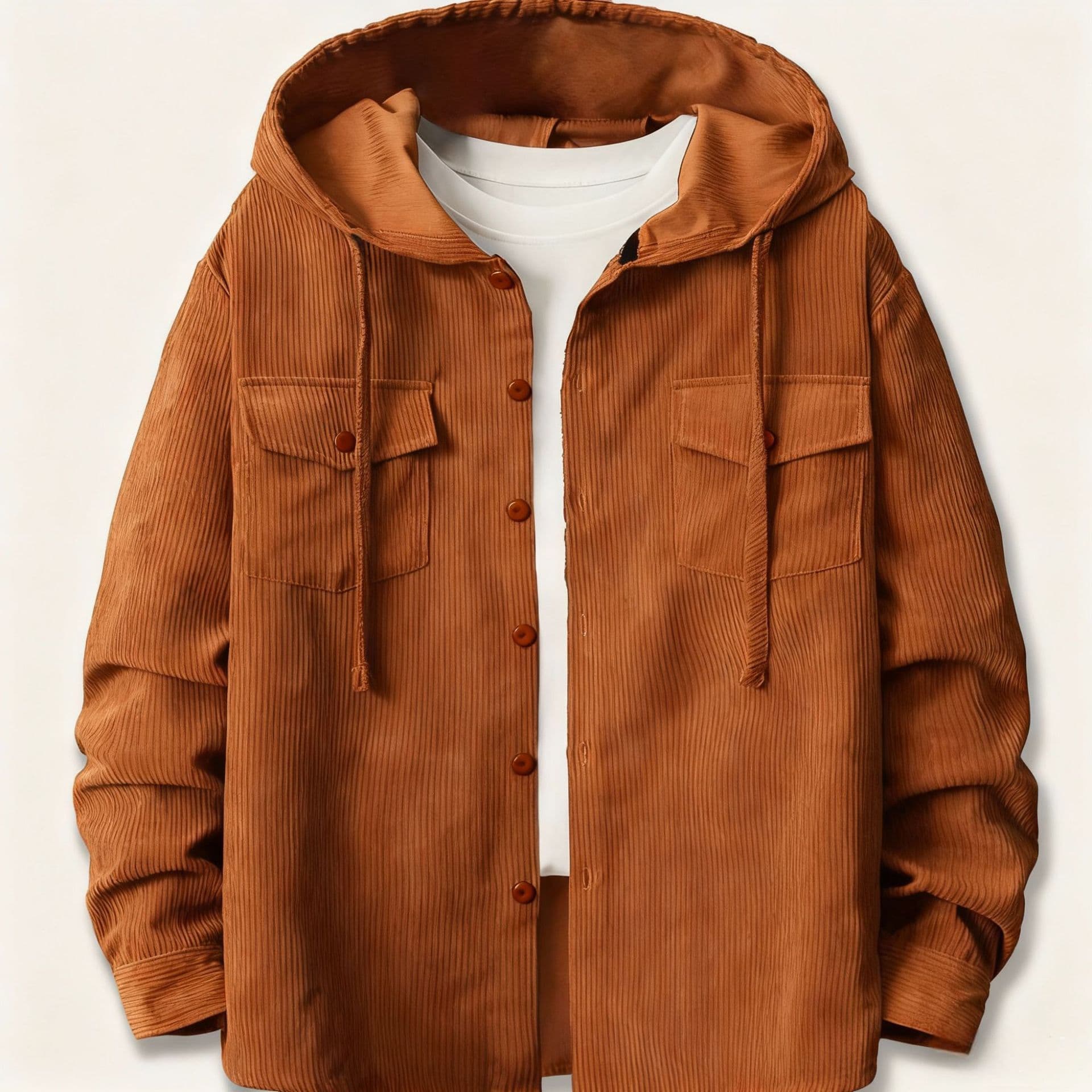 2026 Amazon Spring and Autumn Corduroy Jacket Shirt Men's Loose Casual Men's Workwear Long Sleeve Hooded Shirt 1