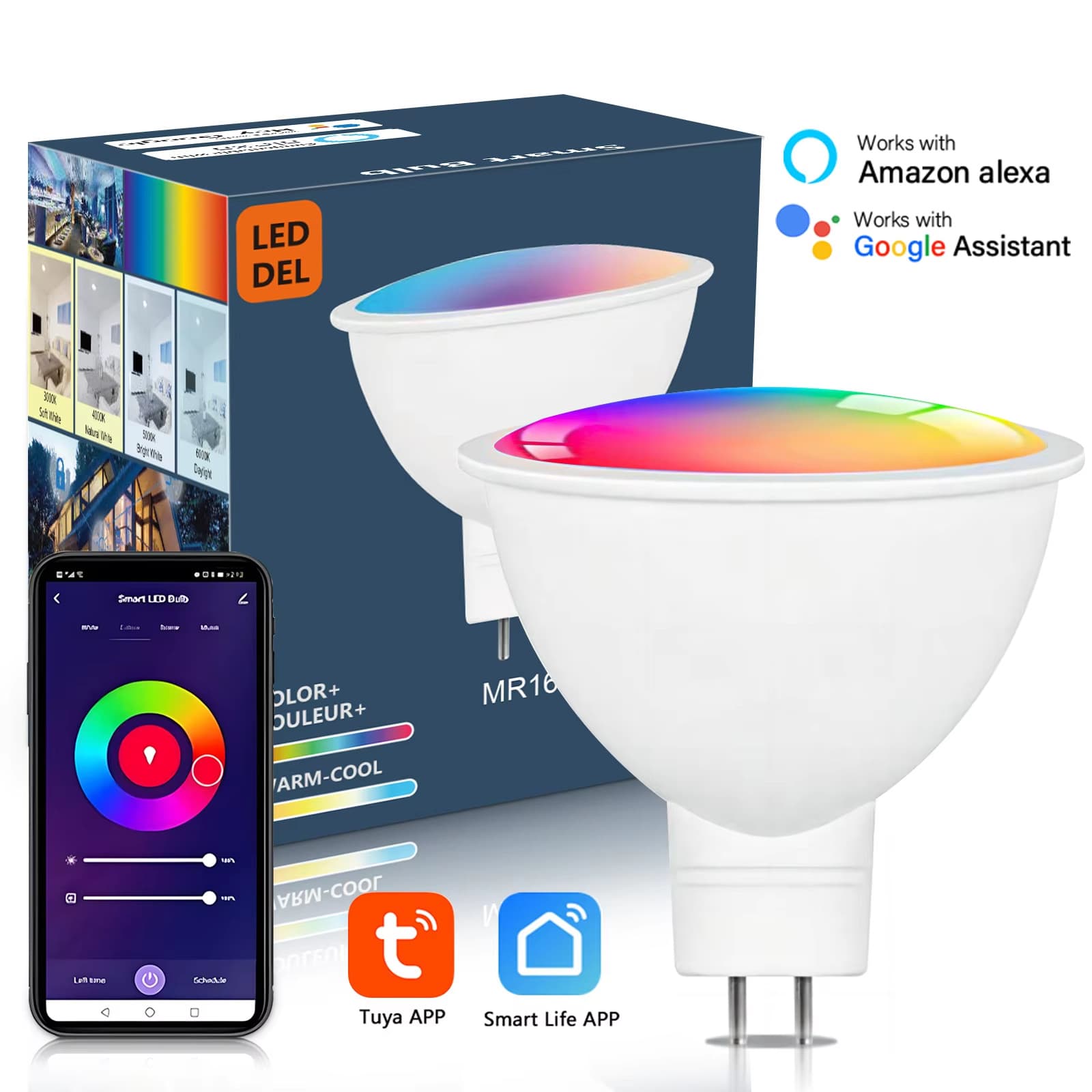 TUYA WIFI smart light bulb MR16/GU5.3 spotlight cabinet light AC/DC12V RGBCW bulb 2