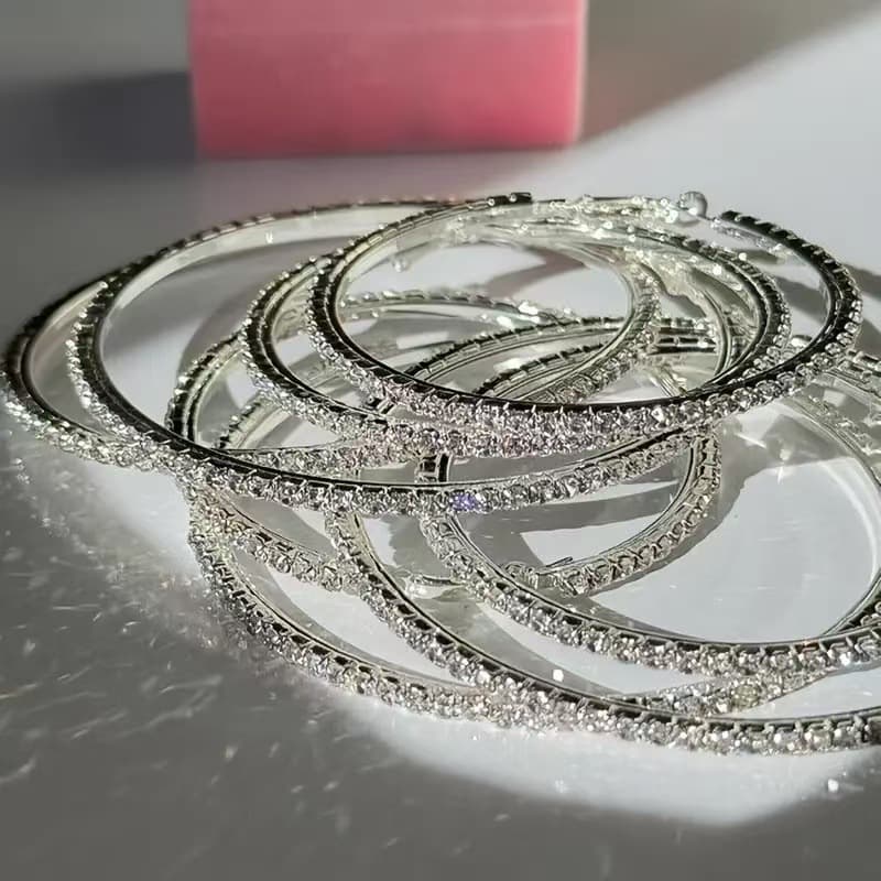 European and American fashion shiny C-shaped earrings, high-end, creative, simple rhinestones, exaggerated large, medium and small C-shaped earrings, 3 pairs 3