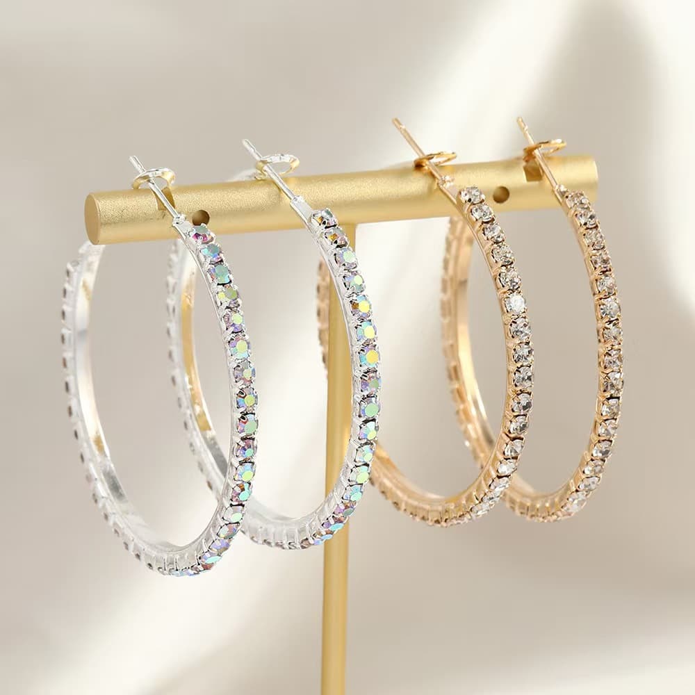 European and American fashion shiny C-shaped earrings, high-end, creative, simple rhinestones, exaggerated large, medium and small C-shaped earrings, 3 pairs 1
