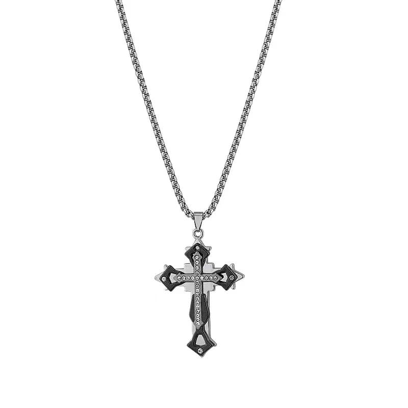 New cross pendant men's necklace women's trendy titanium steel chain accessories sweet and cool trendy sweater pendant design 8