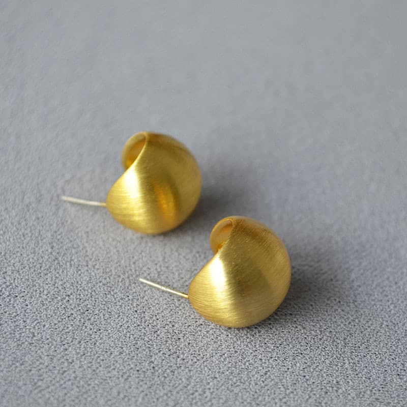 European and American niche design brass hollow hemisphere brushed gold-plated silver-plated ins high-end 925 silver needle earrings 5