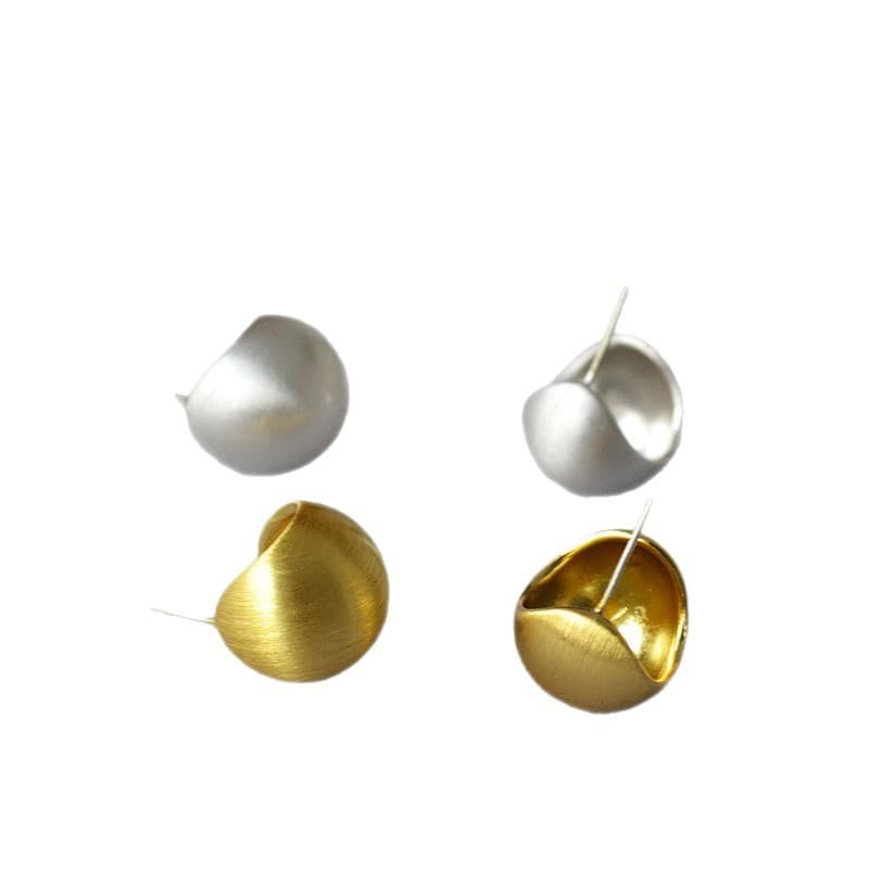 European and American niche design brass hollow hemisphere brushed gold-plated silver-plated ins high-end 925 silver needle earrings 6
