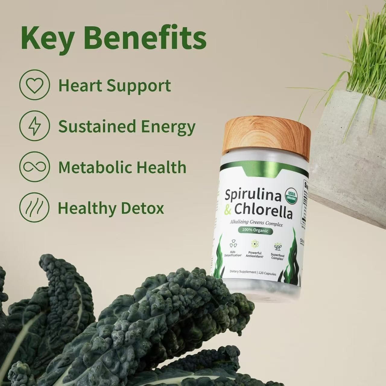 Spot TK Hot Selling Intestinal Health & Spirulina & Spirulina Natural Supplement Set Prebiotic Dietary Supplement 5