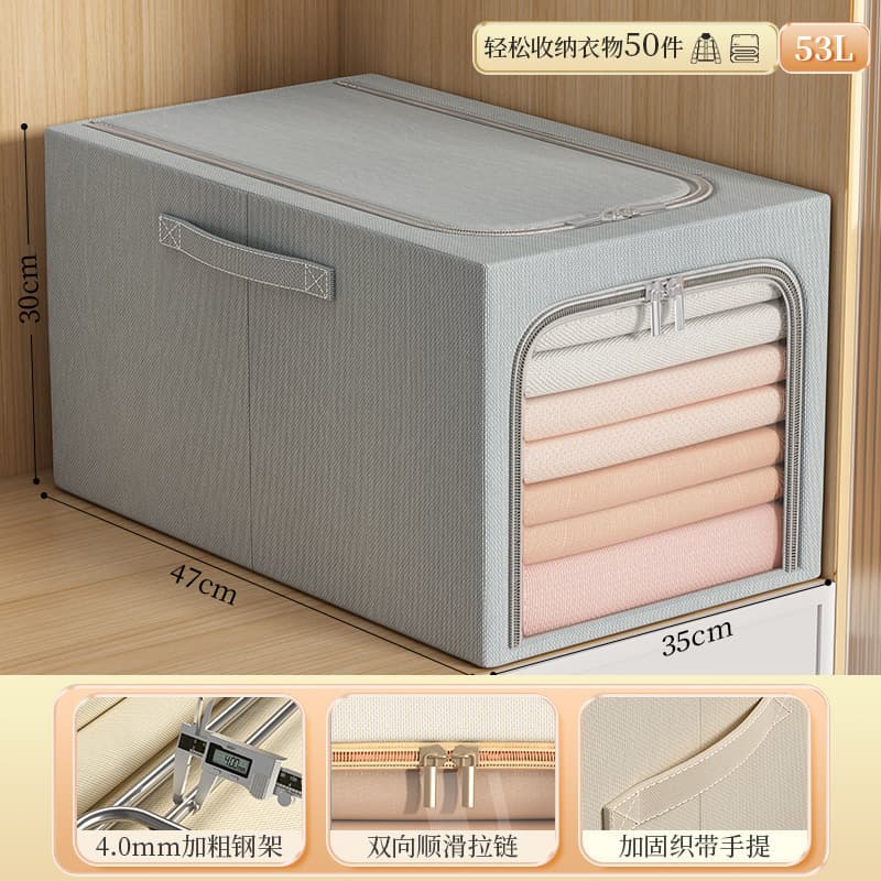 Wardrobe large window storage box with steel frame foldable clothing storage box cotton and linen moisture-proof storage box 7