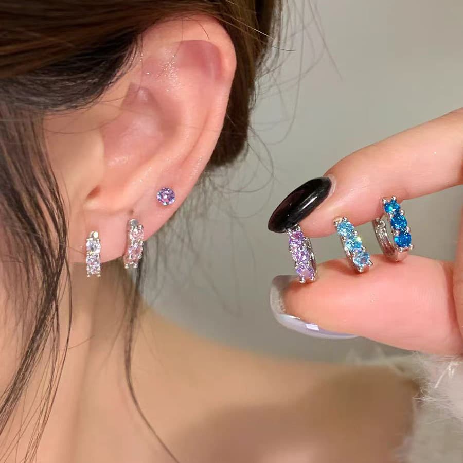 Colorful zircon double-ear pierced earrings, ear bone nails, medical titanium steel earrings, titanium steel earrings, sleep-free zircon earrings 4