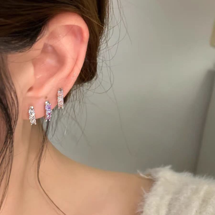 Colorful zircon double-ear pierced earrings, ear bone nails, medical titanium steel earrings, titanium steel earrings, sleep-free zircon earrings 5