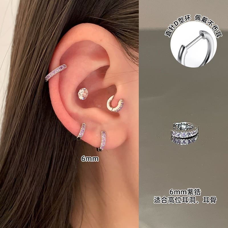 Colorful zircon double-ear pierced earrings, ear bone nails, medical titanium steel earrings, titanium steel earrings, sleep-free zircon earrings 7