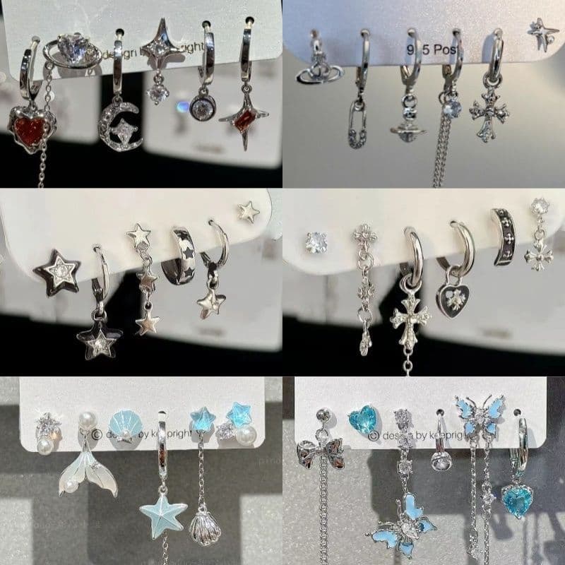 Super cool grl! Love zircon six-piece set of earrings, sweet and cool earrings, niche design set of earrings, earrings 1