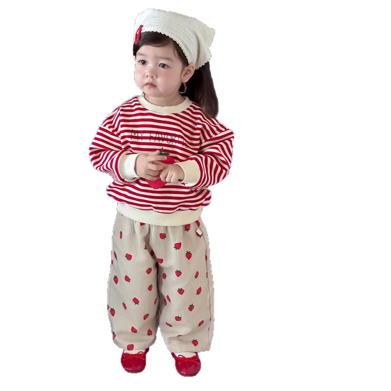 Infant spring clothing baby clothes children's clothing 2026 new Korean style children's clothing girls striped sweatshirt suit 6