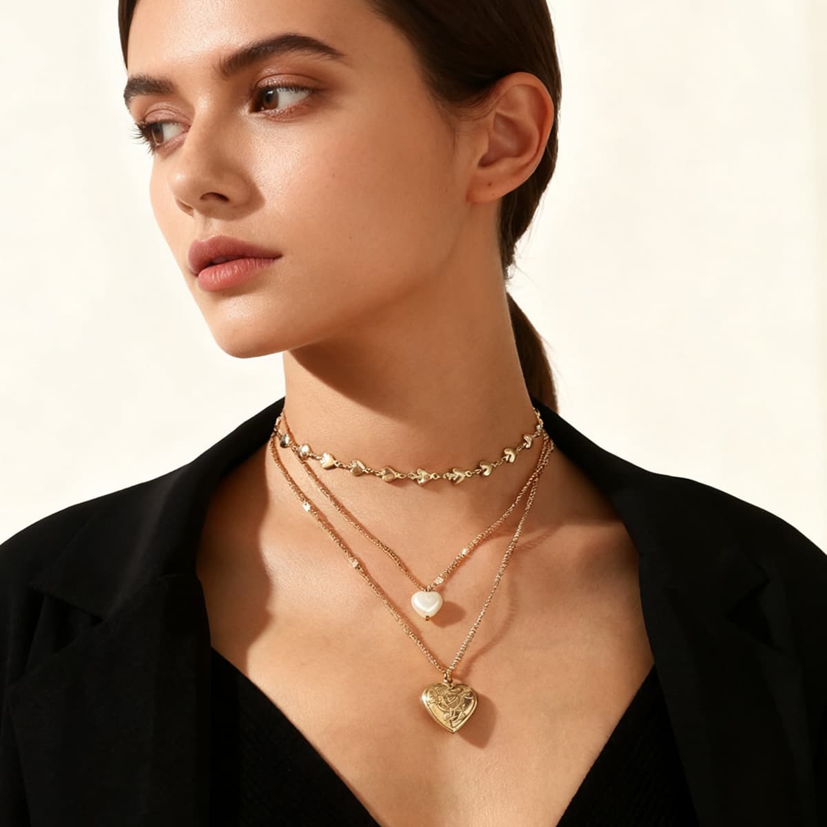 Cross-border jewelry imitation pearl necklace women's love pendant multi-layered necklace simple fashion clavicle chain choker 4