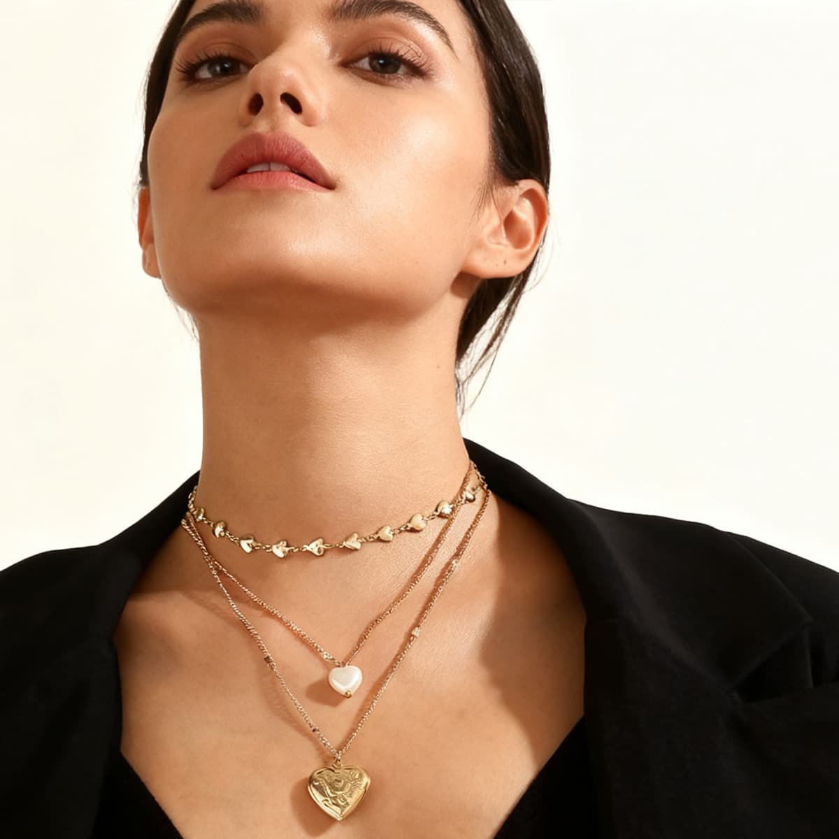 Cross-border jewelry imitation pearl necklace women's love pendant multi-layered necklace simple fashion clavicle chain choker 5