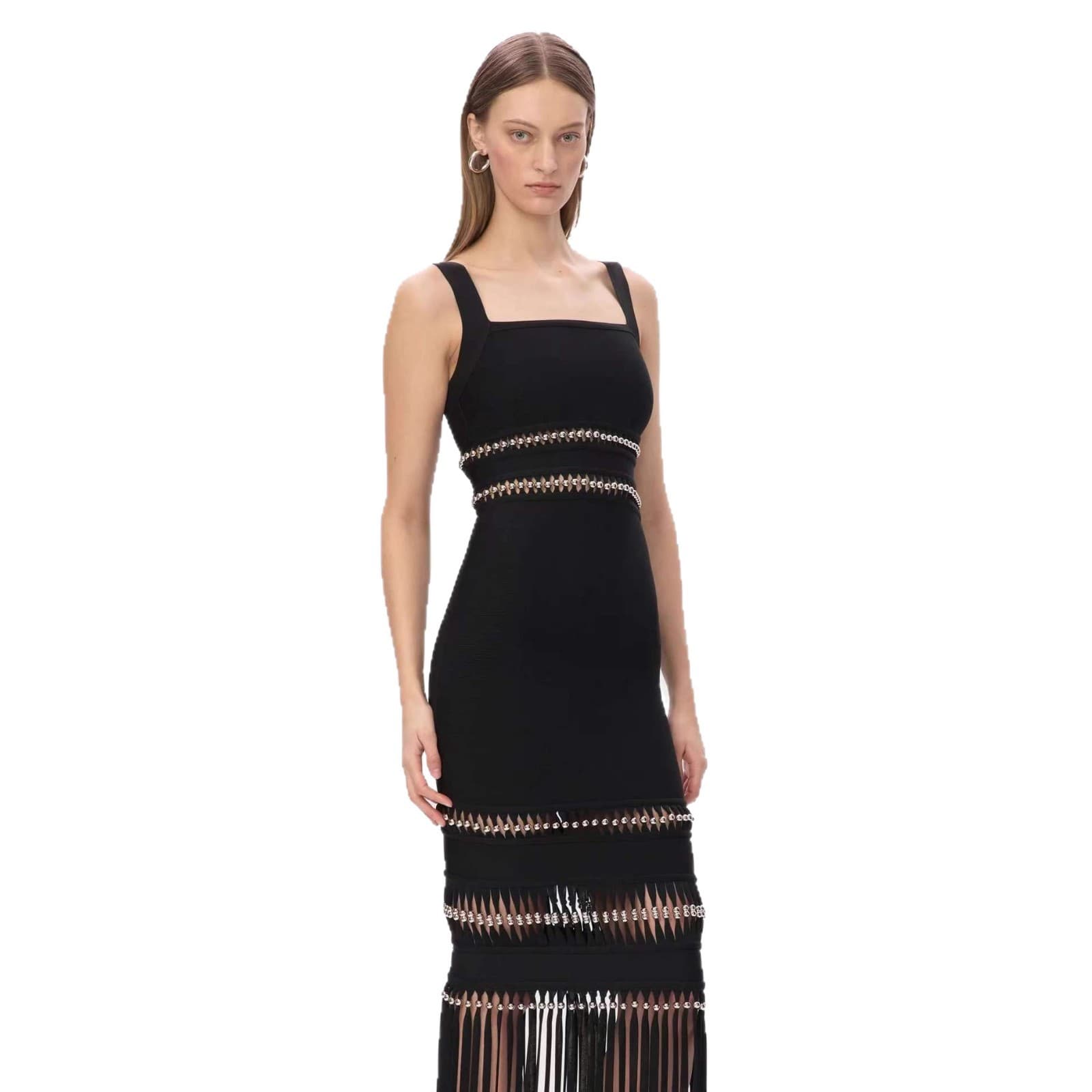 ​​Cross-border hot style bandage thin straps decorated with sequins and tassels slim evening dress nightclub party style long skirt​ 5