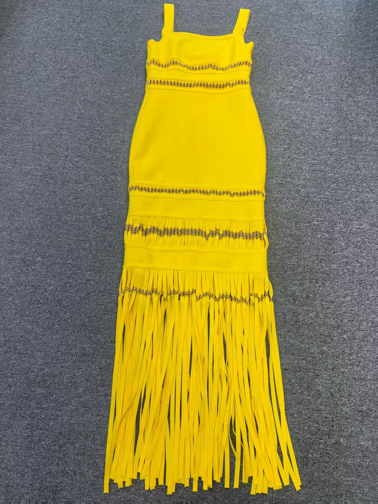 ​​Cross-border hot style bandage thin straps decorated with sequins and tassels slim evening dress nightclub party style long skirt​ 6
