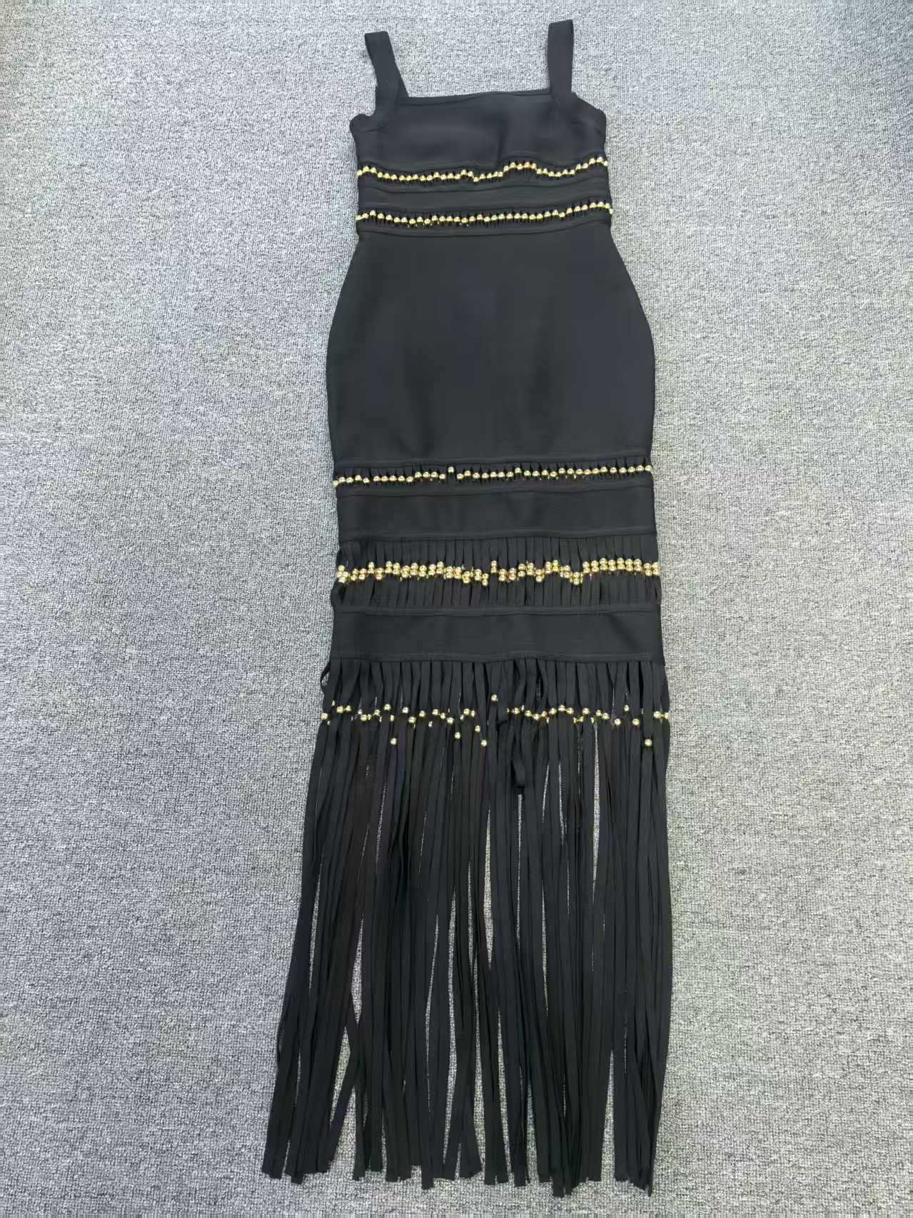 ​​Cross-border hot style bandage thin straps decorated with sequins and tassels slim evening dress nightclub party style long skirt​ 7