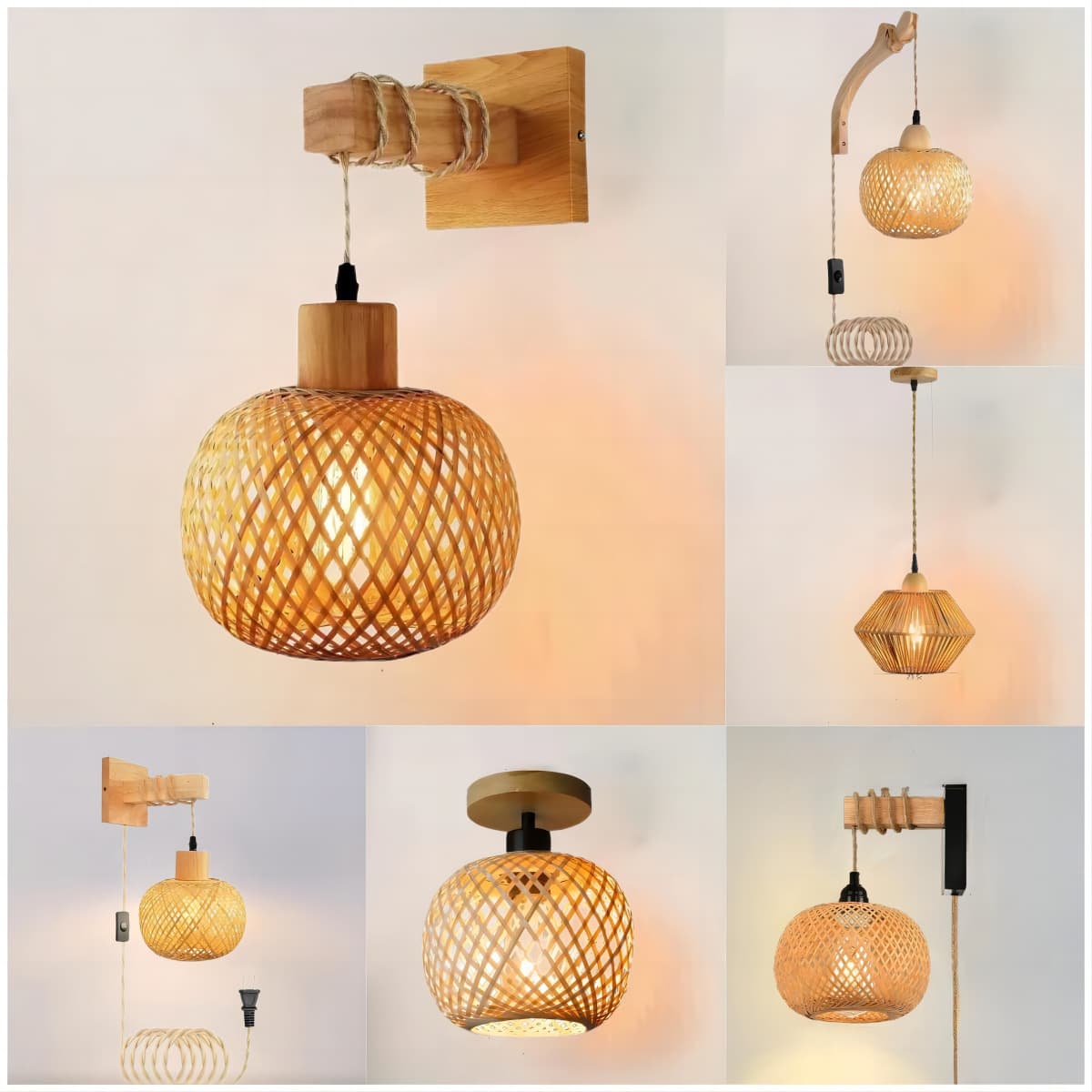 Plug-in bamboo wall lamp wooden art tea room bed and breakfast lamp Japanese rattan retro creative wabi-sabi style bedroom wall lamp 1