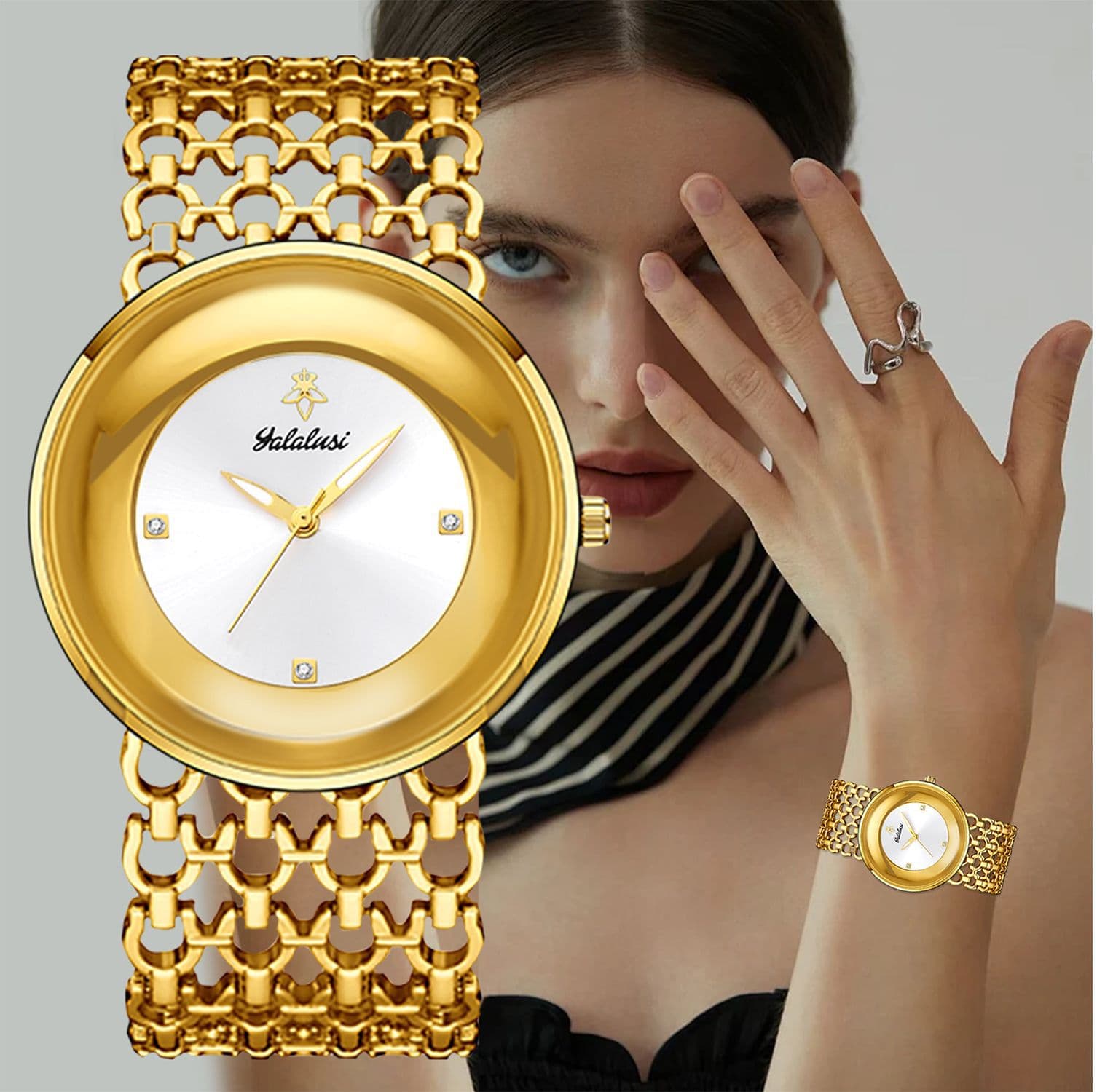Yalalusi light luxury women's watch hollow strap women's retro watch round dial foreign trade fashion women's watch 1