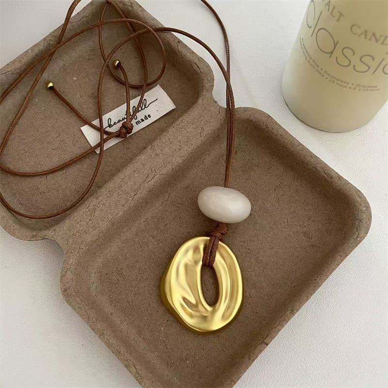 Korean blogger's same style sweater chain, irregular geometric love pendant necklace, pull-out adjustable accessories 3