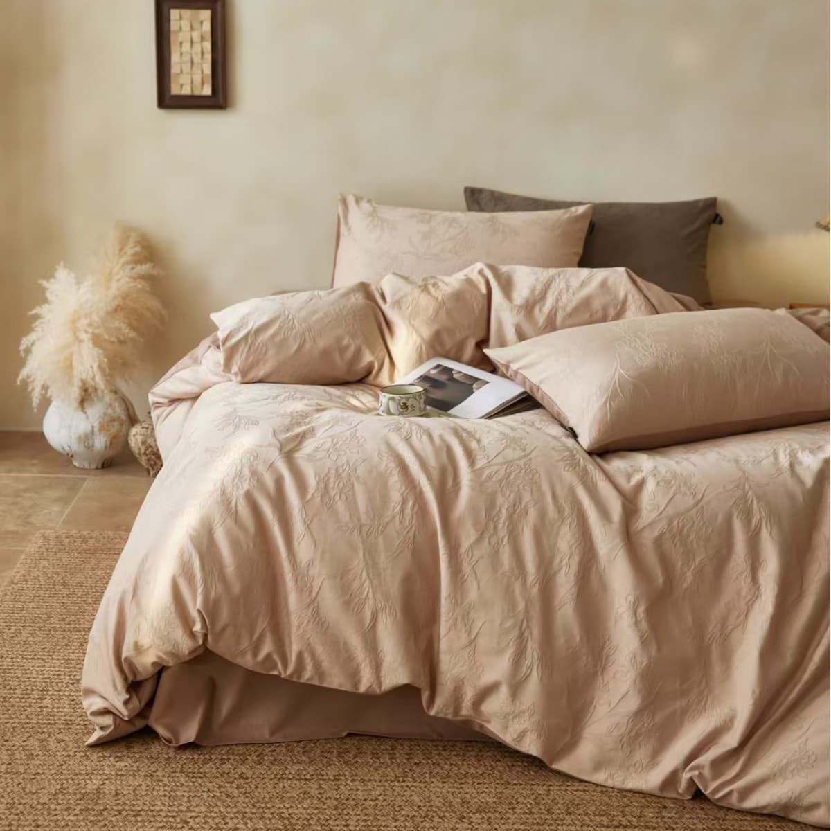 Category A maternal and infant yarn-dyed jacquard brushed 100-count pure cotton four-piece set with embossed geometric pattern autumn and winter sheets and quilts 9