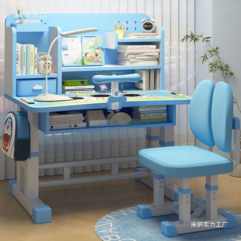 Children's study desk and chair set for home primary and secondary school students desk bookshelf writing table liftable desk and chair combination 4