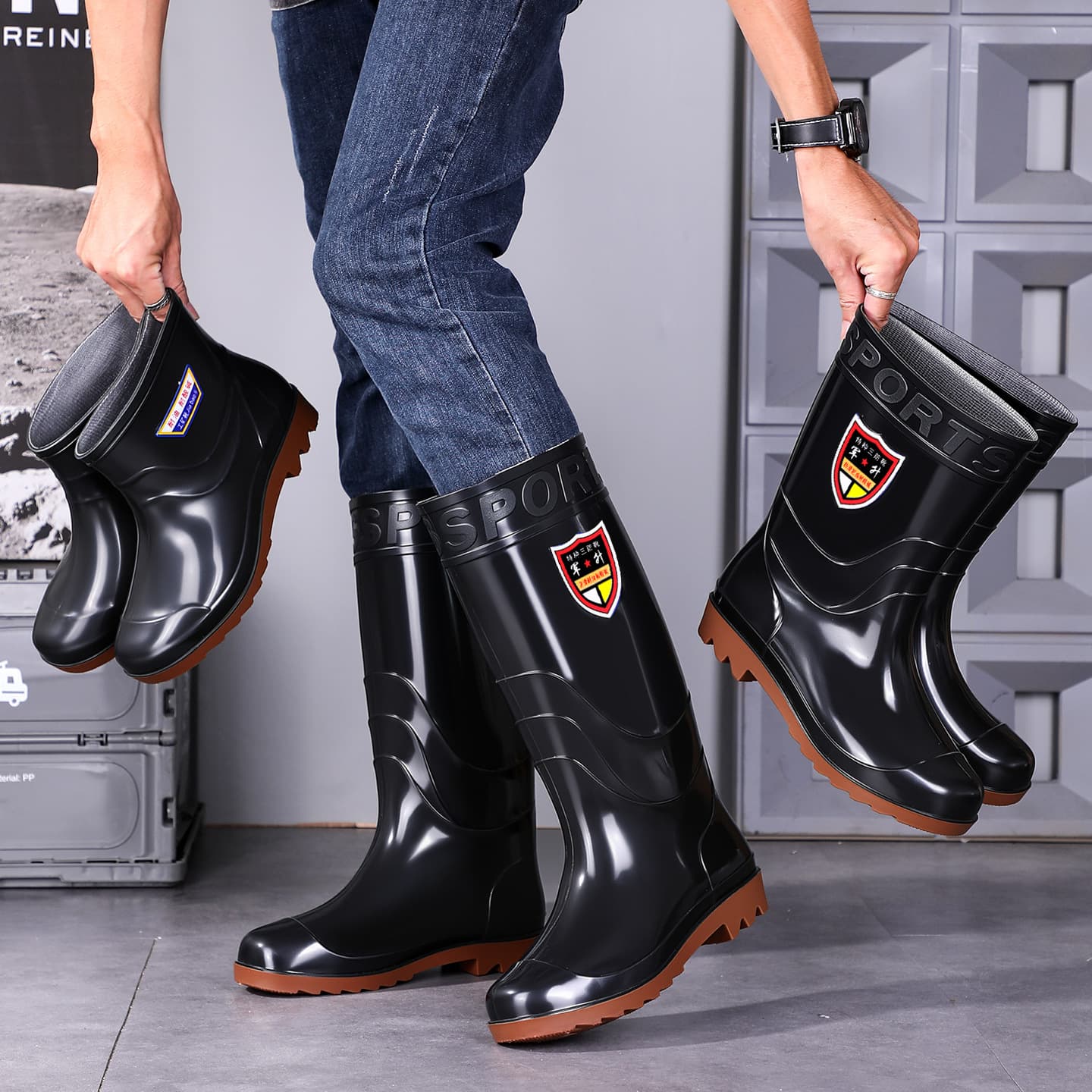 Water shoes silicone men's waterproof, anti-slip, anti-odor, free shipping, wear-resistant, men's high-top rain boots, long-top rain boots, waterproof, anti-slip plus 4
