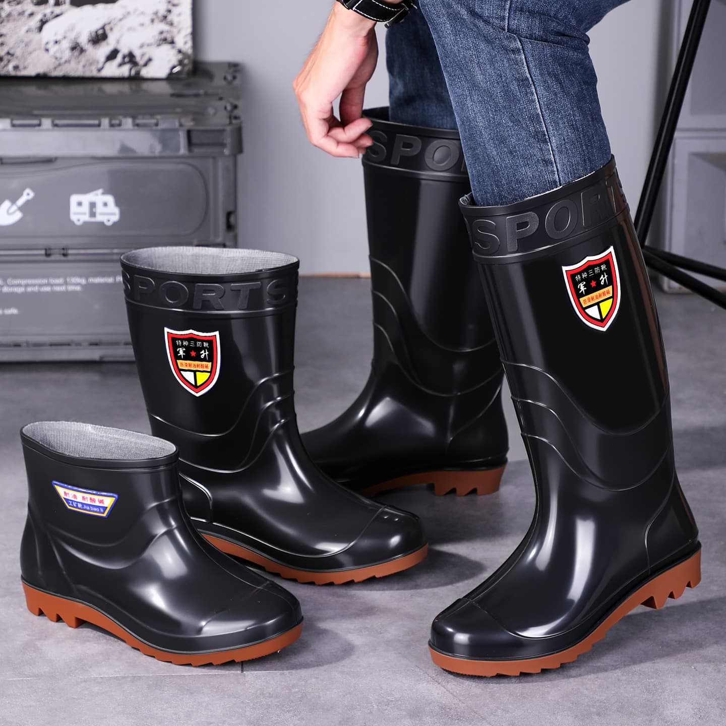 Water shoes silicone men's waterproof, anti-slip, anti-odor, free shipping, wear-resistant, men's high-top rain boots, long-top rain boots, waterproof, anti-slip plus 5