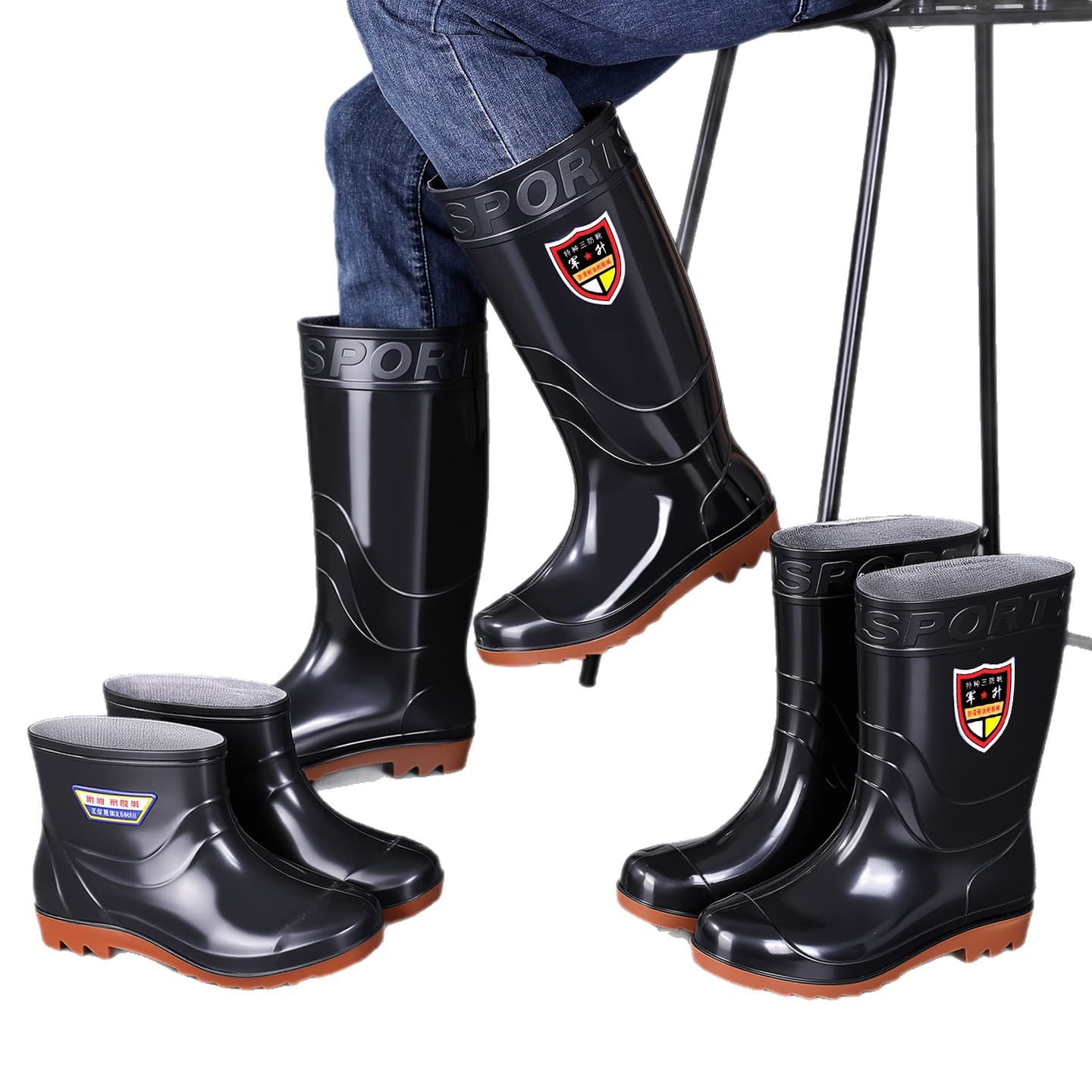 Water shoes silicone men's waterproof, anti-slip, anti-odor, free shipping, wear-resistant, men's high-top rain boots, long-top rain boots, waterproof, anti-slip plus 6
