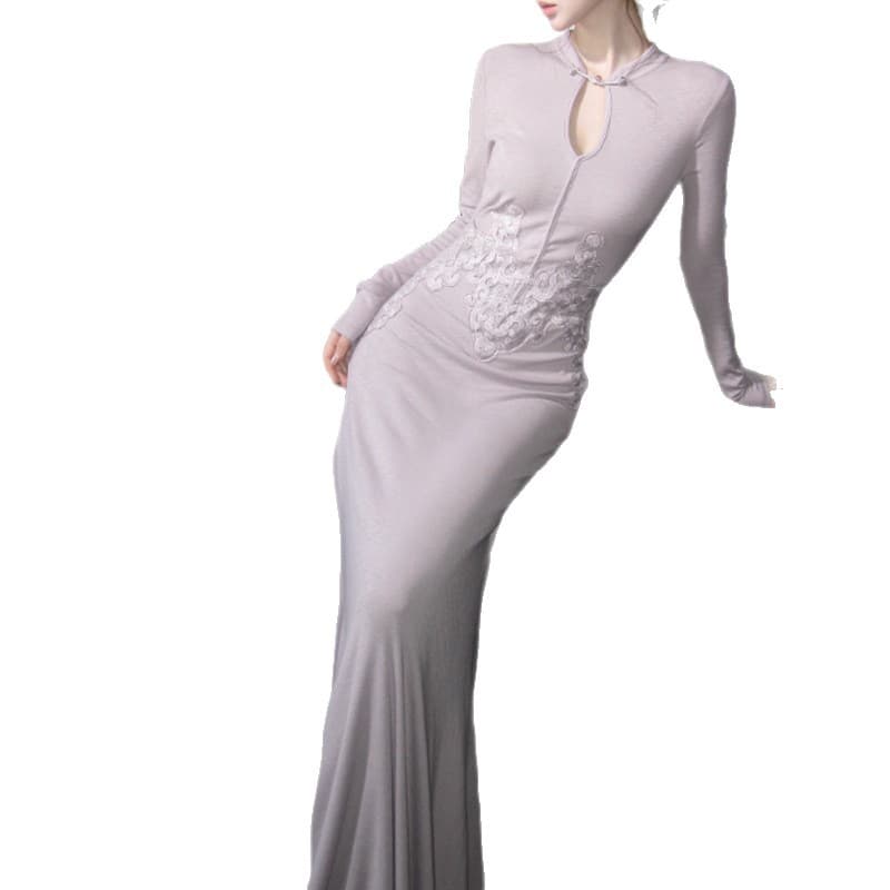 [Porcelain Flowers] New Chinese style retro buckle cheongsam slim dress with soft waxy knitted cardigan suit skirt 6
