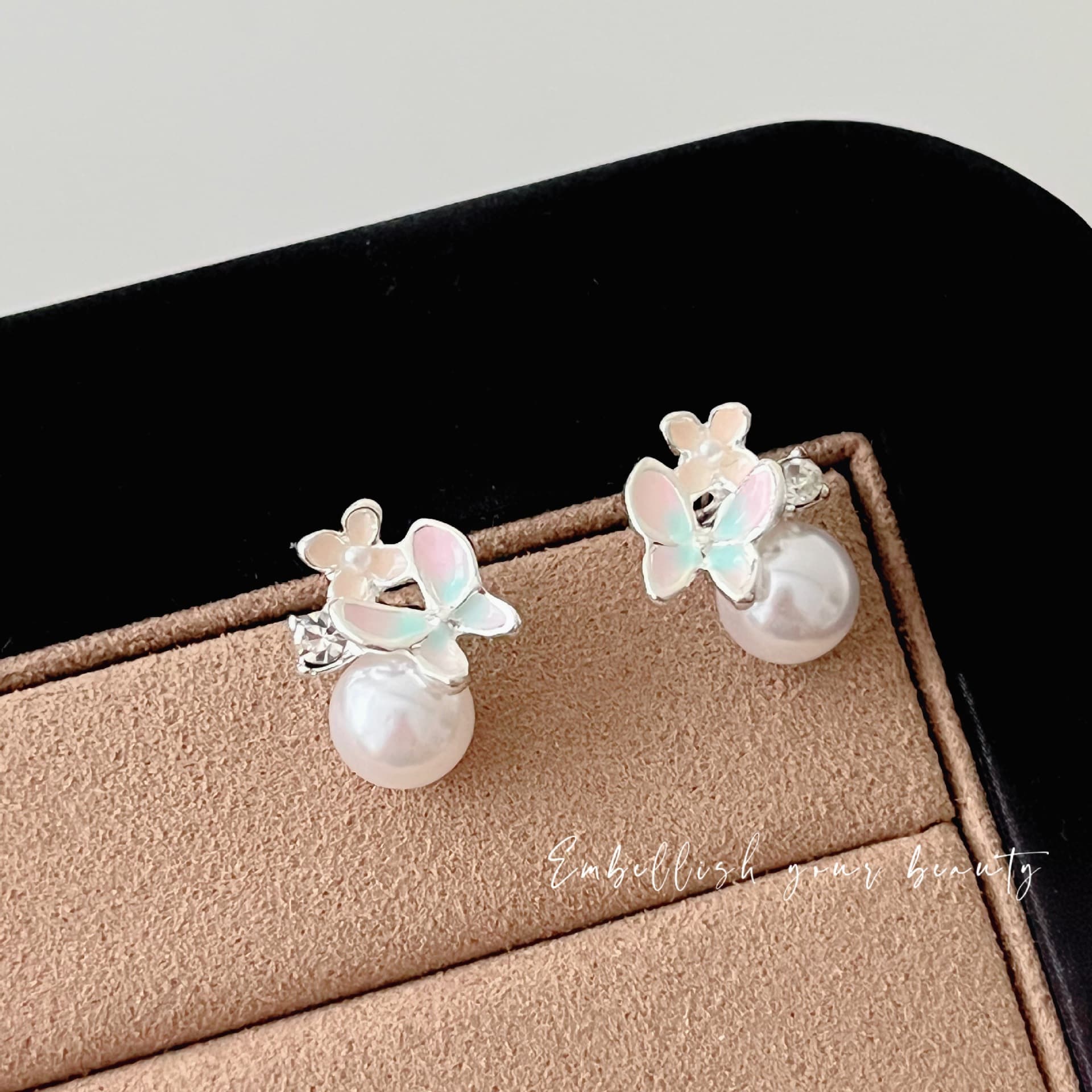 Dripping Glaze Butterfly Pearl Zircon Earrings White Fairy Versatile Earrings French Fashion Compact Literary Elegant New Style 4
