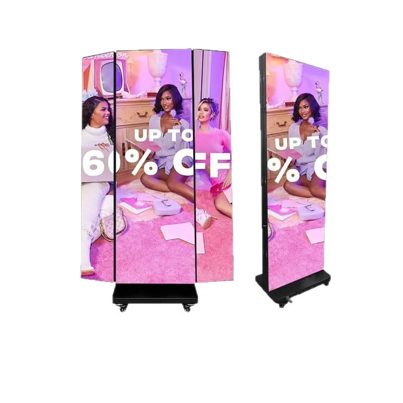 Full-color three-fold LED poster screen double-sided floor-standing movable indoor wireless vertical advertising display 6