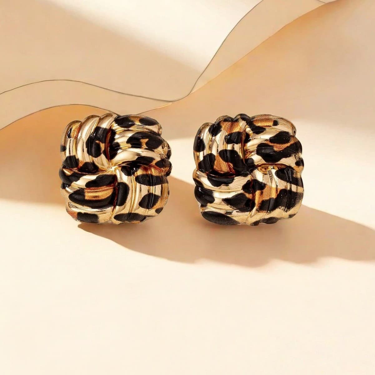 European and American cross-border supply bohemian style leopard print earrings geometric square earrings for daily wear by women 4