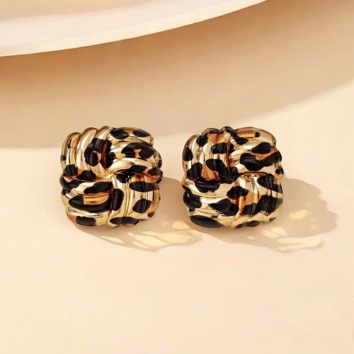 European and American cross-border supply bohemian style leopard print earrings geometric square earrings for daily wear by women 5