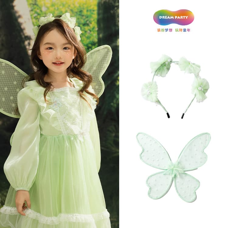 DreamParty Girls Autumn and Winter Flower Fairy Dress Wings Garland Suit Dress Performance Dress 4