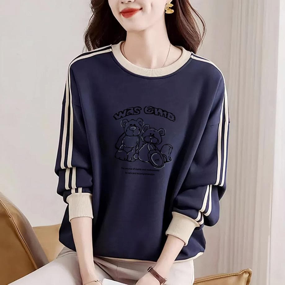Branded pure cotton long-sleeved printed sweatshirt for women in spring, fashionable and versatile, artistic age-reducing color-blocked tops 5