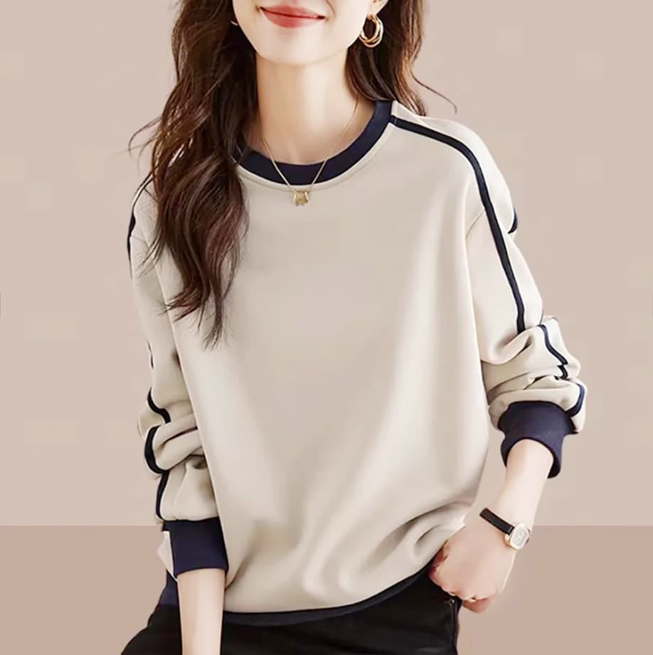 Branded pure cotton long-sleeved printed sweatshirt for women in spring, fashionable and versatile, artistic age-reducing color-blocked tops 8