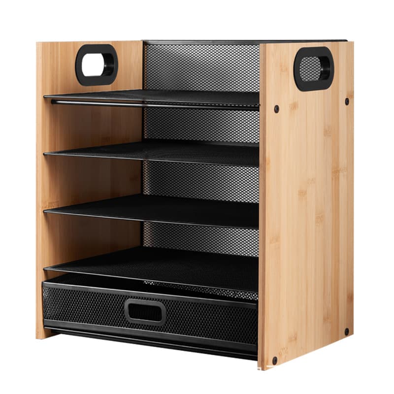 Wooden iron desk storage rack desk stationery tray mesh file organizer metal desktop stationery 6
